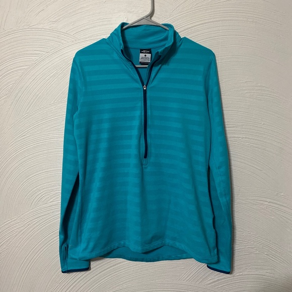 Nike Pro Dri Fit teal stripped half zip womens long sleeve sweater Nike Large - Picture 1 of 9